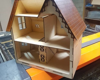 Lasercut Dollhouse Model 3D Decorative Wooden Toy 4 mm House Plan SVG CDR DXF Files
