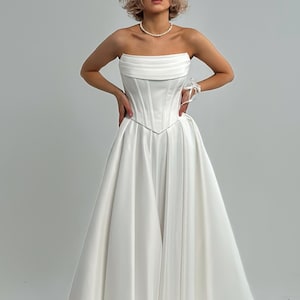 Wedding Dress, Off-Shoulders,  Reception Dress, Stylish Satin, Bridal Gown, , Modern Design, Ivory, Ballerina Lenght