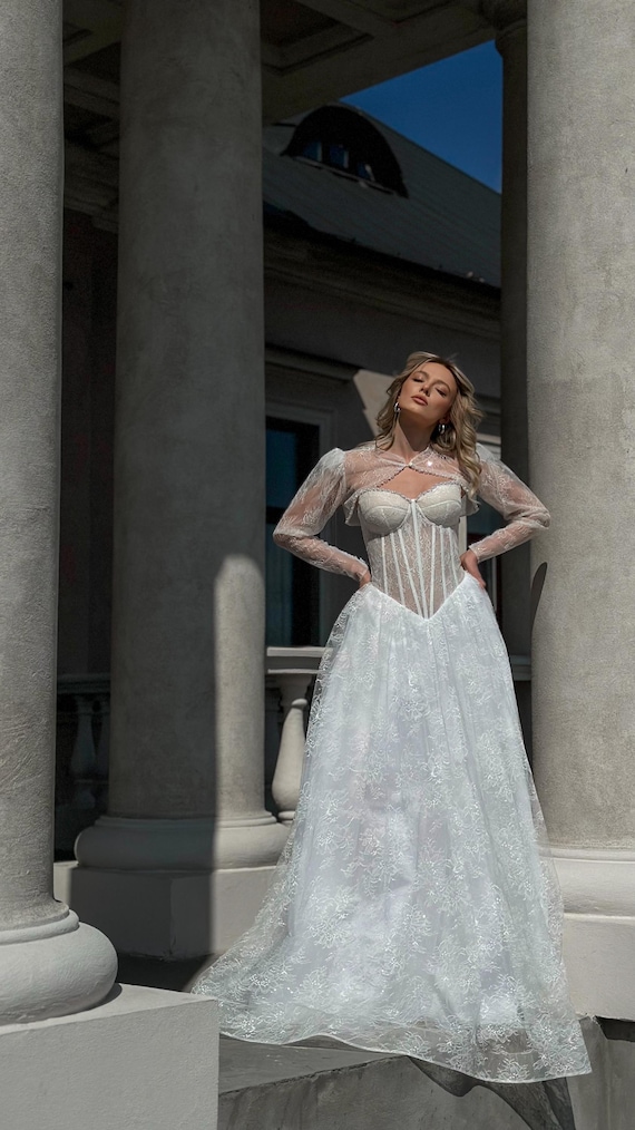 Wedding Dress, Bridal Gowns, Off-shoulders, Lace Bridal Dress, Long  Sleeves, Stand Collar - Etsy