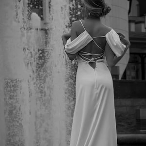 Open back wedding dress | Spaghetti straps bridal gown | Off the shoulder wedding dress | Ivory dress | Silk reception dress | Romantic gown