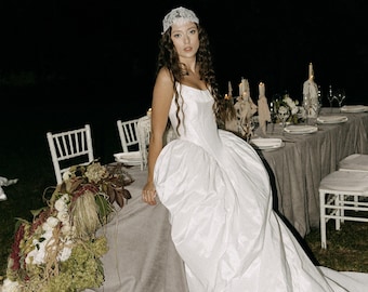 Vintage Brautkleid, Brautkleider, Taft Brautkleid, Hochzeitskleid, Elfenbein, Off-Schultern, modernes Design, Sondergröße