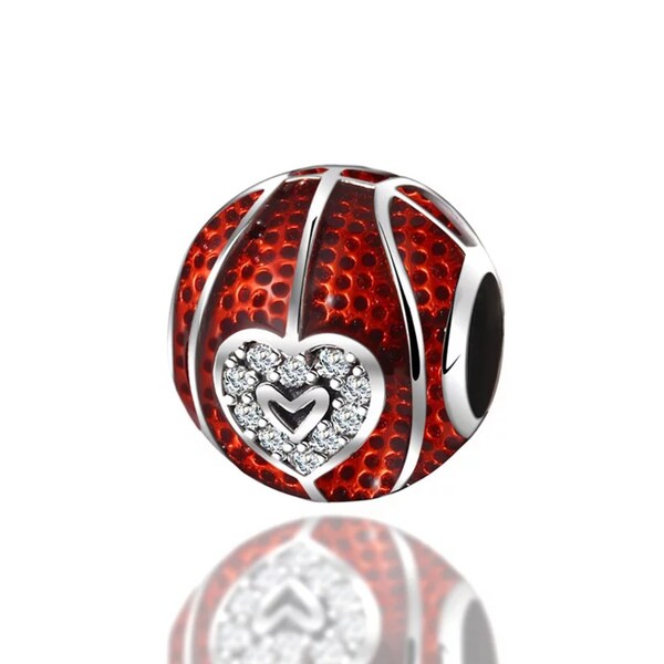 Basketball Charm • Basketball Love Heart Charm • Pandora Style Charm • Gift for Her