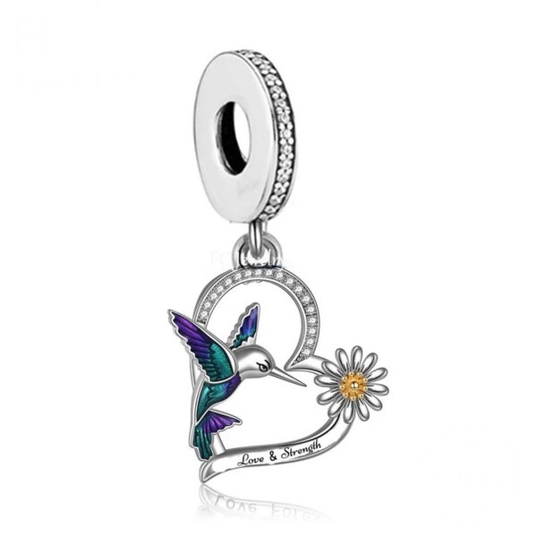 Hummingbird Pandora Style Charm • Bird Bracelet Charm • Gift for Her