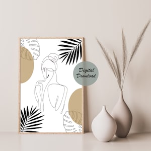 Boho Woman Line Art Print Digital Download Printable Wall Art Decor