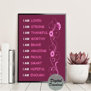 I Am Words of Affirmation Inspiration Wall Digital Printable Art