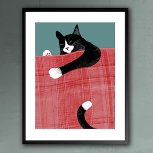 Cat Art Print, Cat Illustration, CAT NAP 1. Sleeping Cat, Mixed Media, Collage Art Print, Home Decor, Wall Decor. Digital Download.