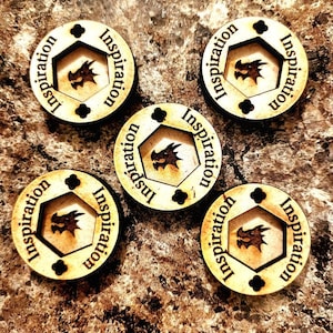 Engraved Inspiration Tokens: DnD Dice Holders, Set of 5
