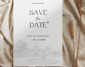 Tarjeta minimalista para guardar la fecha de boda | Tarjeta elegante para anunciar la boda | Invitación personalizada