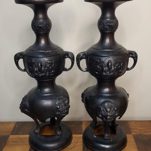 Antique Japanese Brass Candle Holders