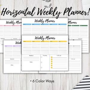 Horizontal Printable Weekly Planner, Daily Printable Weekly Planner, Printable Planner  Letter Size