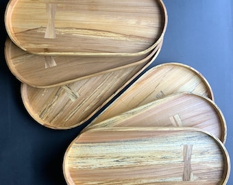 Bandeja otomana de olmo veteado: bandeja de madera con forma de cápsula