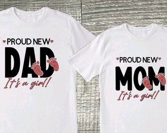 ママとパパのためのお揃いの誇らしげなTシャツ：性別発表ギフト