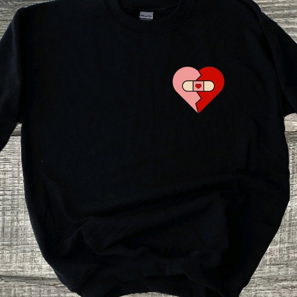 Broken Heart Valentines Day Sweater / Anti-Valentines Day Sweatshirt / Pink and Red Heart Valentines Day Crewneck Pullover / Gift For Her