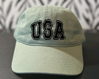 Distressed USA Cap / Unisex Adjustable Cap / Patriotic Cap / 4th of July / Merica Ponytail Hat / Baseball Hat / Gift for Her / Gift for Him