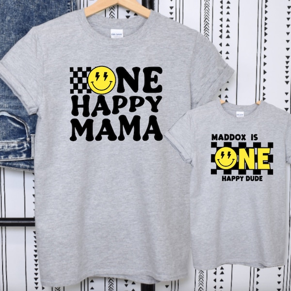 Boys 1st Birthday Shirt Custom One Happy Dude Onesie Family Matching Boho Birthday Shirt Smiley Face BDay Shirt 1 Year Old Birthday Bodysuit