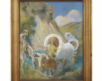 Covered Wagons  -  Minerva Teichert Art - 50% OFF SALE + Free Shipping Canvas Wall Art, Latter-day Saint LDS art