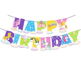 Unicorn Birthday Banners, Colorful Happy Birthday Letter Banners, Cartoon Birthday Party Banner, Birthday Banners, Birthday Party Decor