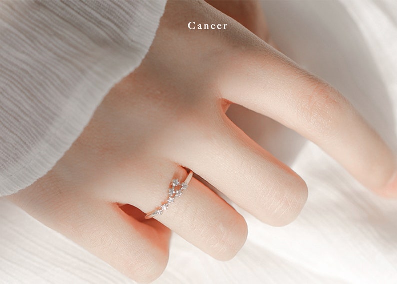 Dierenriemring, sterrenbeeldring, verstelbare ringen, sterrenbeeldring, astrologiering, 925 zilveren ring, dierenriemverjaardagscadeau, kerstcadeau Cancer