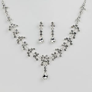 Bridal Jewelry Set – Silver Crystal Necklace & Drop Earrings, Elegant Wedding Jewelry, CZ Bridal Necklace Set