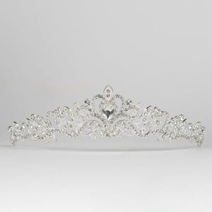 Silver Bridal Tiara – 1.7&quot; CZ & Crystal Wedding Crown, Elegant Rhinestone Bridal Headpiece, Silver Princess Tiara