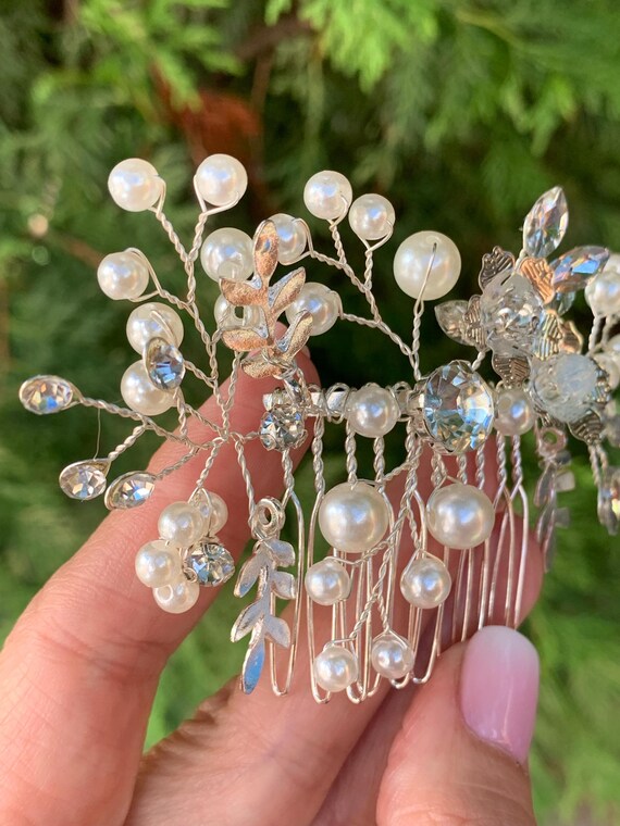 Crystal & Pearl Bridal Hair Comb - Silver Floral Accent Anthropologie | Accessories | Crystal Pearl Bridal Hair Comb  main image 3