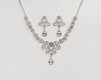 Crystal Bridal Jewelry Set – Silver Rhinestone Necklace & Earrings