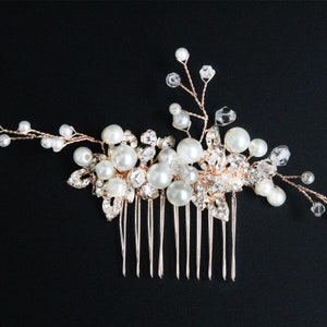 Rose Gold Crystal Bridal Hair Comb, Bridal Hair Accessory, Floral Wedding Clip, Wedding Hair Comb, Bridesmaid Hair Comb, Bridal Hair Pin