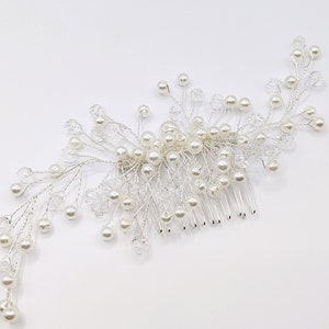 Silver Pearl Bridal Hair Comb, Wedding, Decorative Pin, Bridal Pin, Bridesmaid, Wedding Hair Accessories, Ornamental Accessories