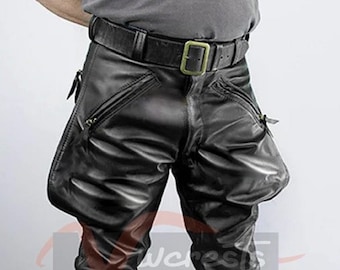 Mens Genuine Leather Pants Trousers Jeans Biker Rider Trousers Breeches
