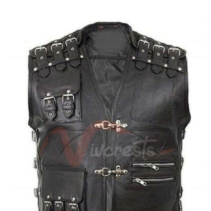 Mens Pure Black Leather Vest Motorcycle Biker Vest V Neck Motorbike Waistcoat Sleeveless Trench Vest
