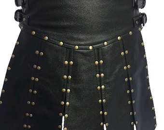 Mens Black Leather Scottish Kilt Warrior Traditional Kilt Gothic Kilts LARP Victorian