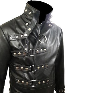 Mens Genuine Leather Trench Coat: Steampunk Gothic Studded Winter Jacket