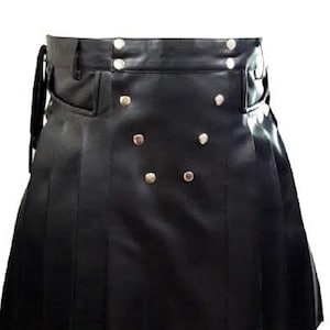 Mens Genuine Black Leather Scottish Kilts Warrior Traditional Kilts Utility Gothic Mens Kilts BLUF