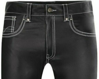 Mens Genuine Leather Pants Trousers Biker Trousers 501 Style Made to Order