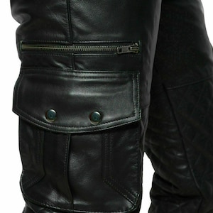 Mens Genuine Leather Cargo Pants Trousers Biker Trousers Quilted 6 pocket Made to Order