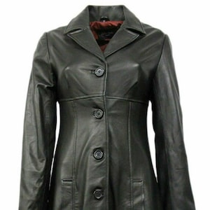 Womens Leather Trench Coat Full-Length Jacket Stylish Gothic Overcoat for Winter & Streetwear