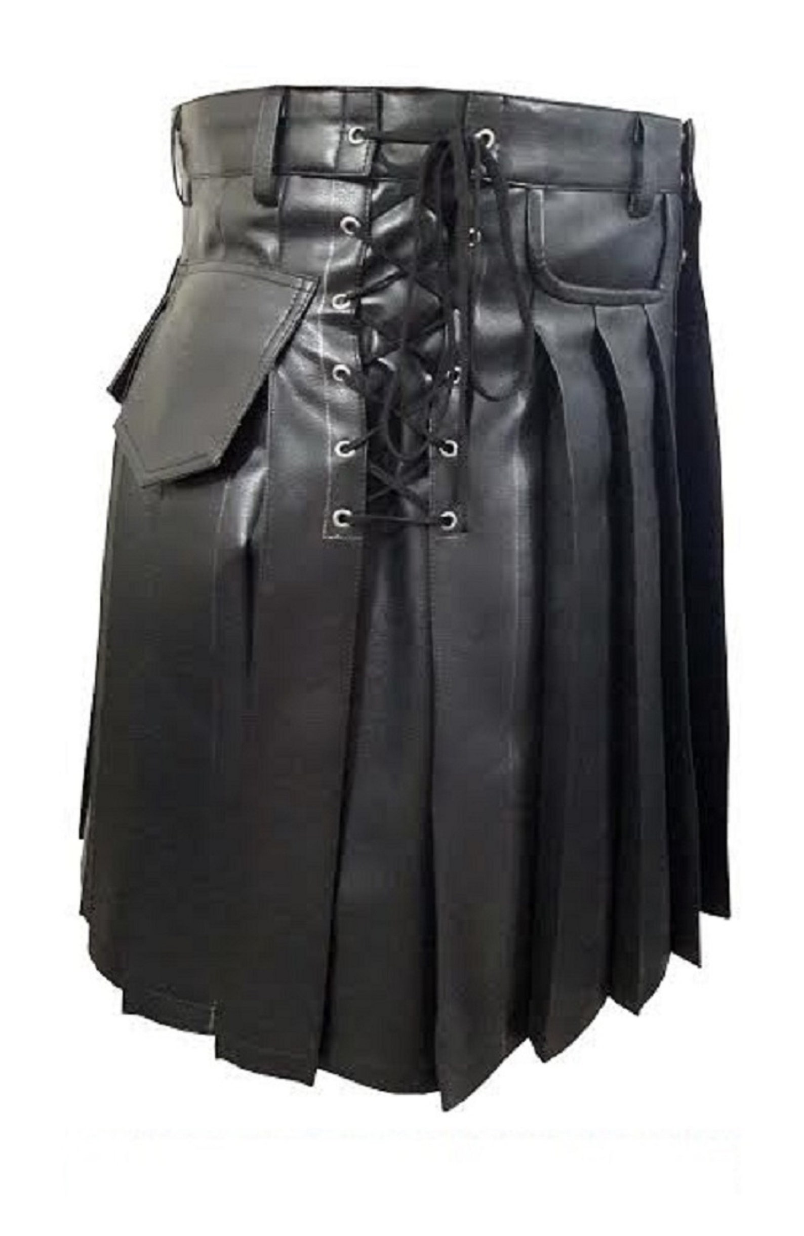 Mens Genuine Black Leather Scottish Kilts Warrior Traditional Kilts
