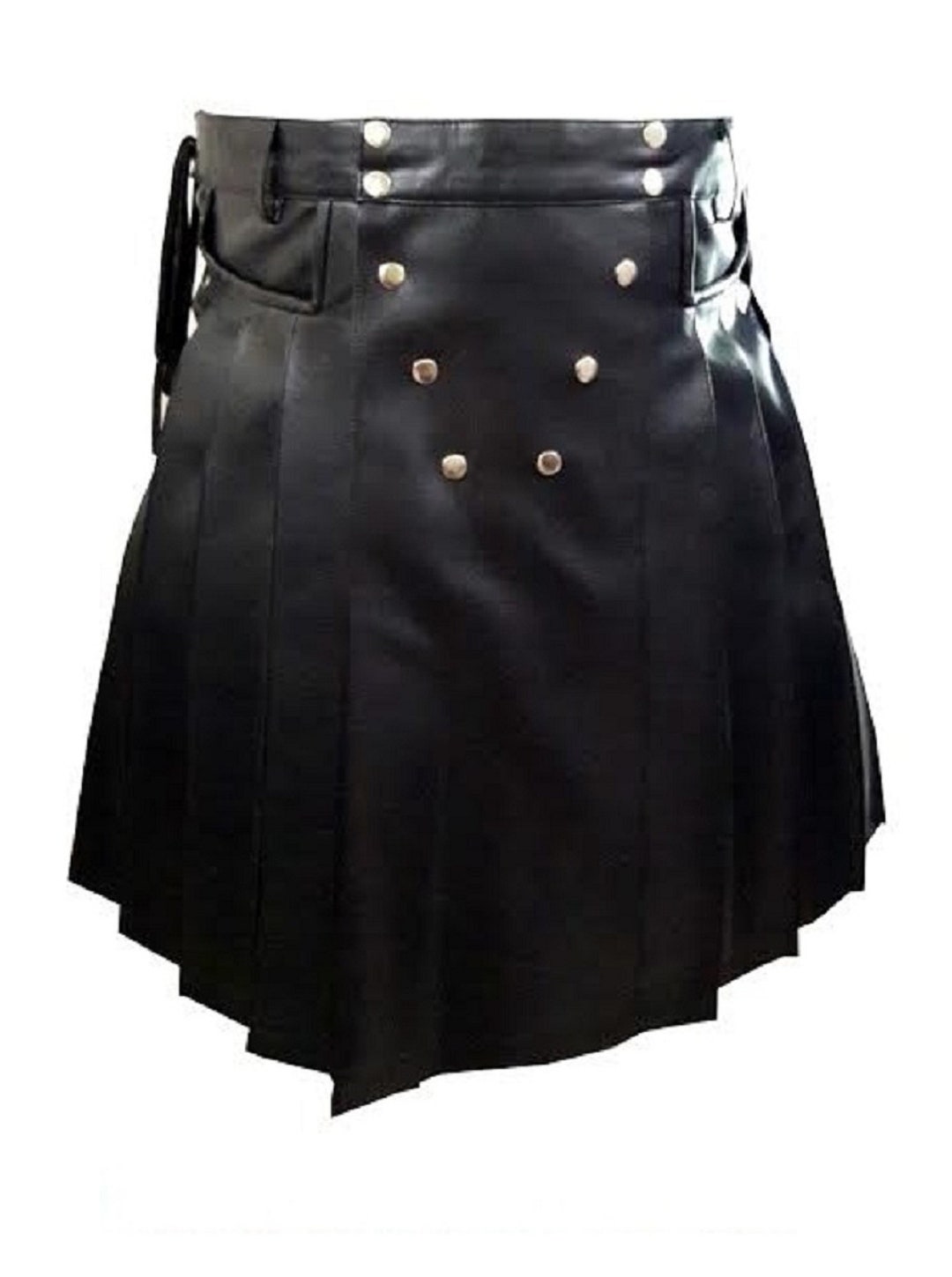 Mens Genuine Black Leather Scottish Kilts Warrior Traditional Kilts ...