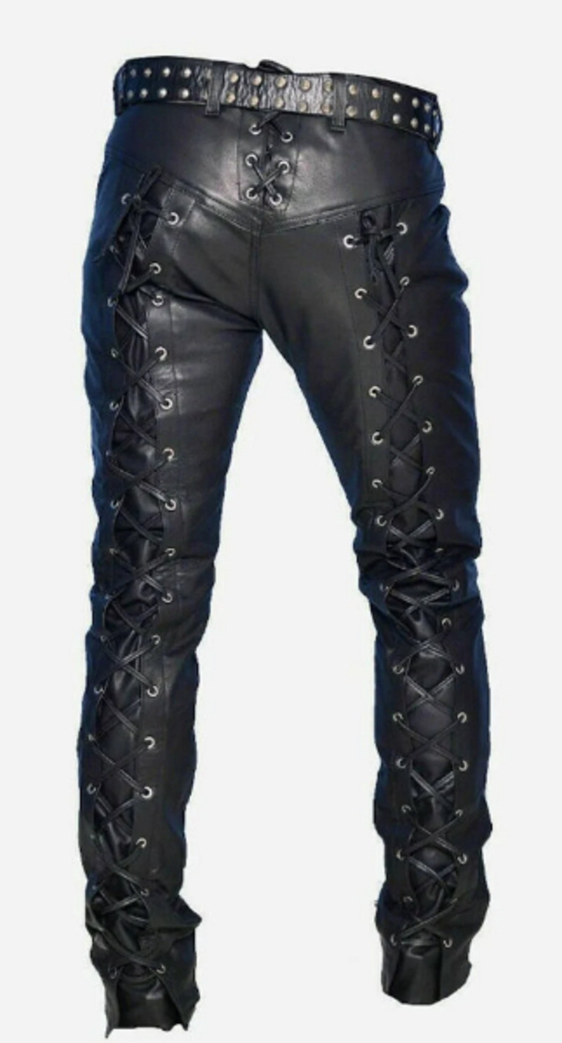 Mens Genuine Leather Pants Laced Trousers Theme Wear Biker - Etsy
