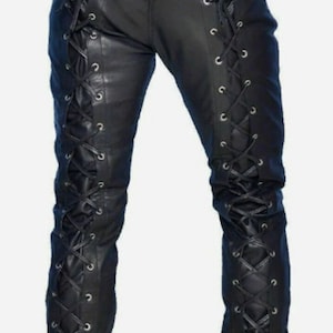 Mens Genuine Leather Pants Laced Trousers Theme Wear Biker - Etsy