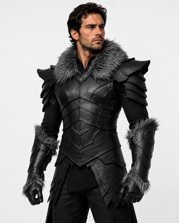 Viking Leather Armor for Men, Norse Warrior Armor, Medieval LARP Costume, Fantasy Armor Set, Cosplay Armor, Fur Shoulder Armor