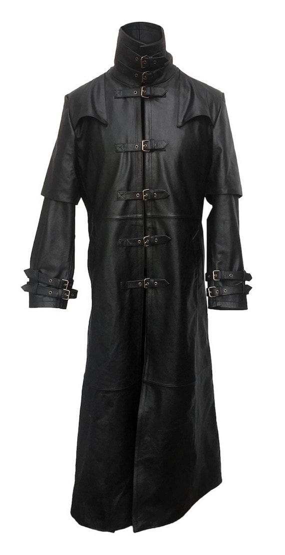 Mens Black Pure Leather Trench Duster Coat Steampunk Gothic Long Coat Mens Winter Jacket Etsy UK