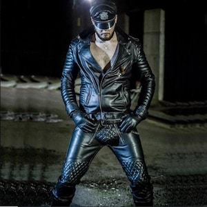 Men&#39;s Real Leather Quilted Pants: Punk Biker Trousers - Made to Order
