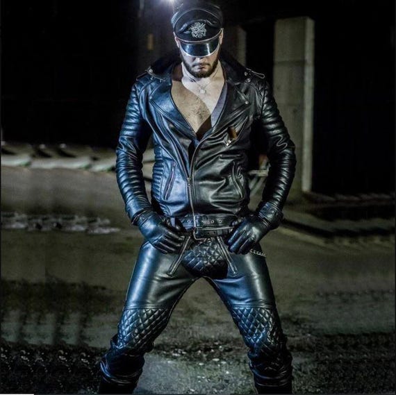 thumbnail image 2 of Mens Black Cowhide Leather Cargo Pants With Knee Pads – Biker & Punk Style By Wonswani 2 of 5