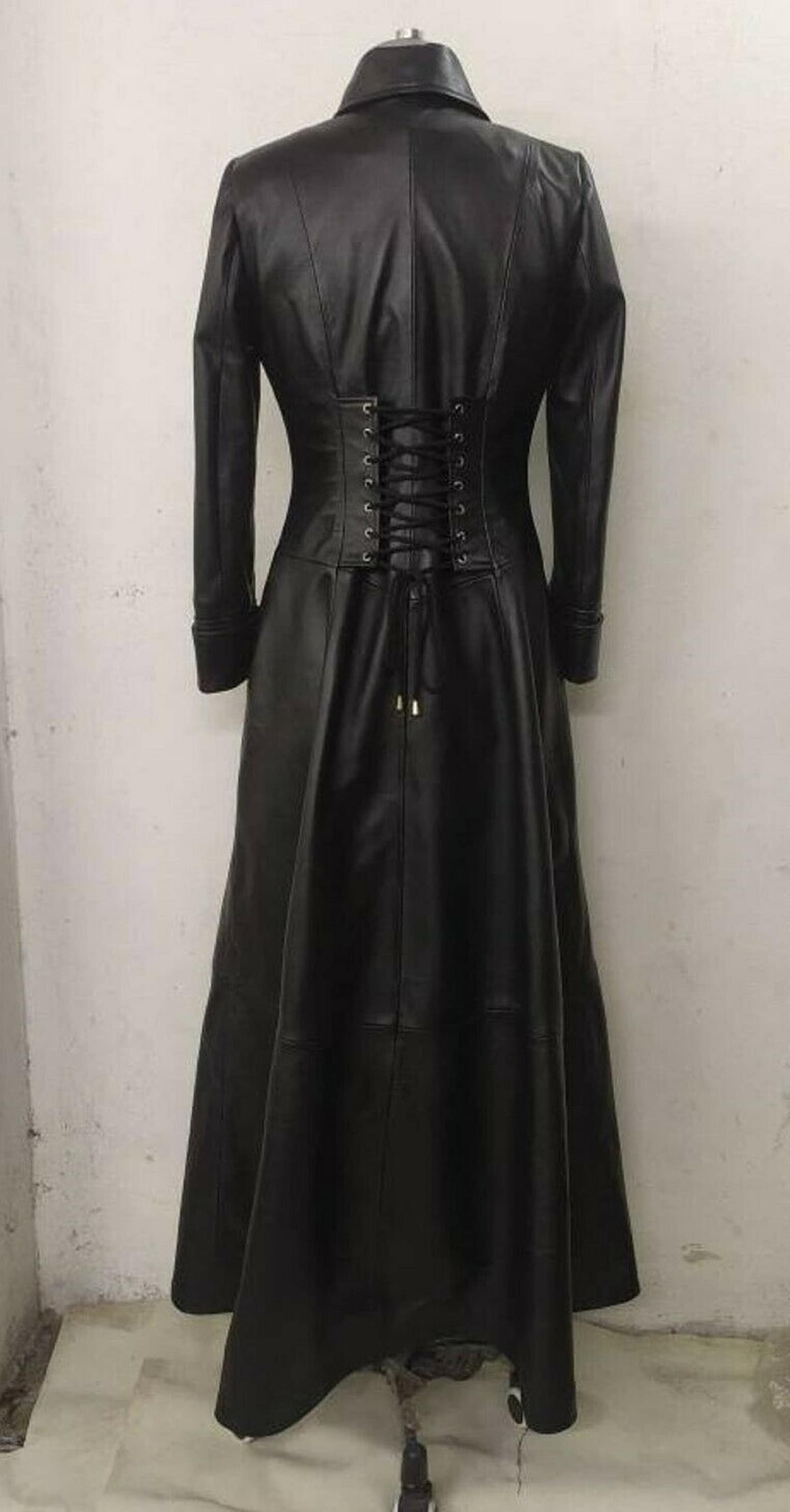 Womens Genuine Black Leather Trench Coat Steampunk Gothic Coat - Etsy