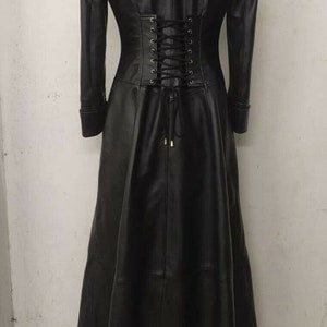 Womens Genuine Black Leather Trench Coat Steampunk Gothic Coat Long ...
