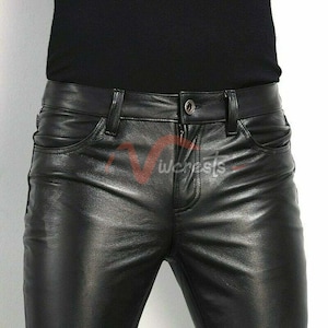 Men's Leather Party Pants Slim Fit Real Leather Pants Classic Plain Pants-Made to Order