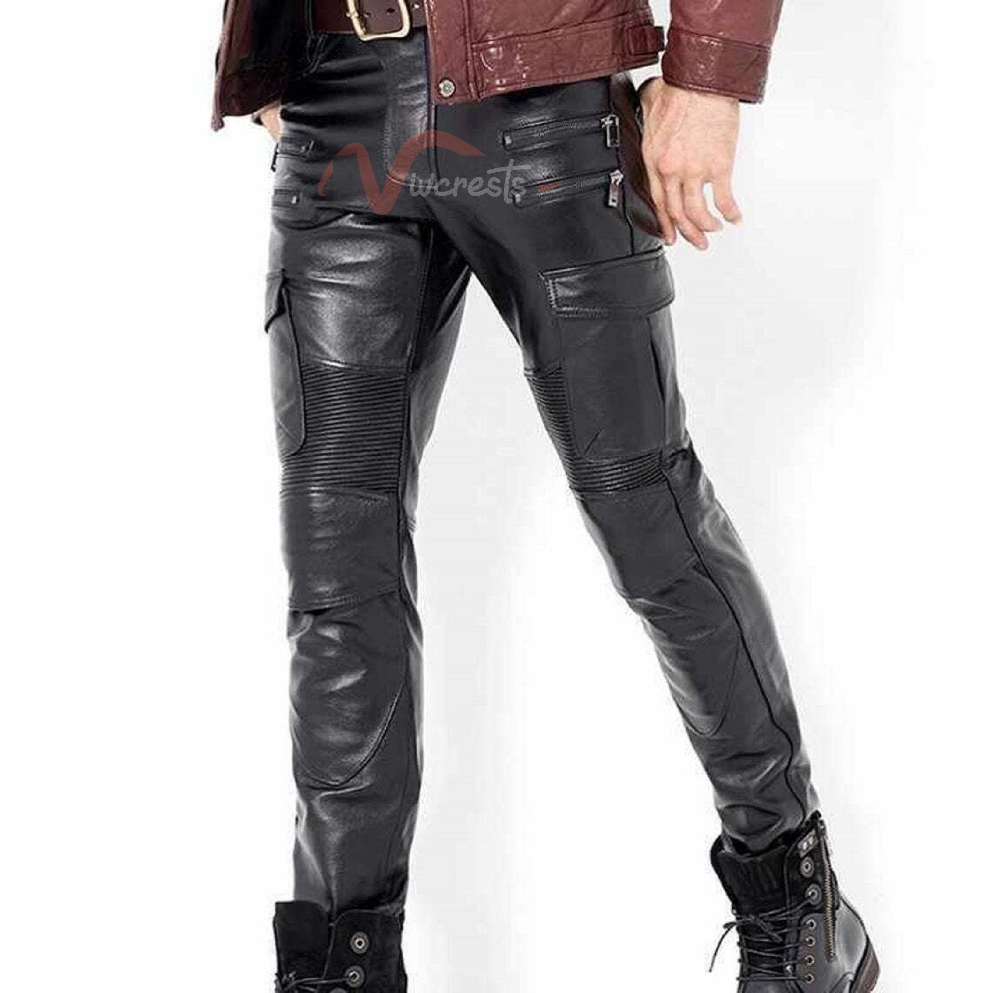 Black Mens Leather Sheep Skin Leather Biker Pant main image 1