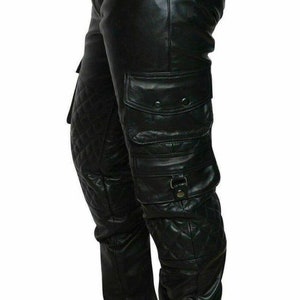 Mens Genuine Leather Cargo Pants Trousers Biker Trousers Quilted 6 ...