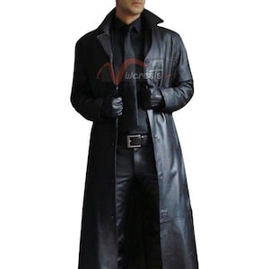 Retro Trench Coat Men Real Leather Long Jacket Full Length Overcoat 2023 Fashion